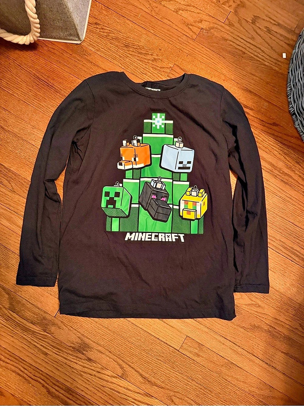 Minecraft Holiday Tree Long Sleeve Graphic Tee Black